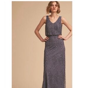 BHLDN Sleeveless Beaded Maxi Dress in blue- gray